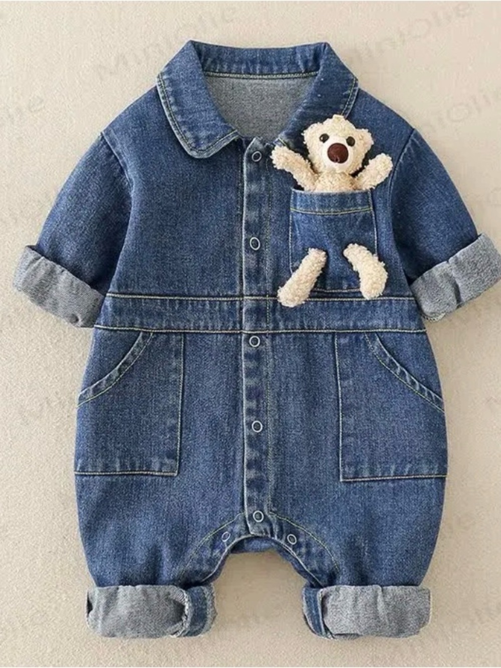 MiniOlie Denim Little Bear Romper - NWT